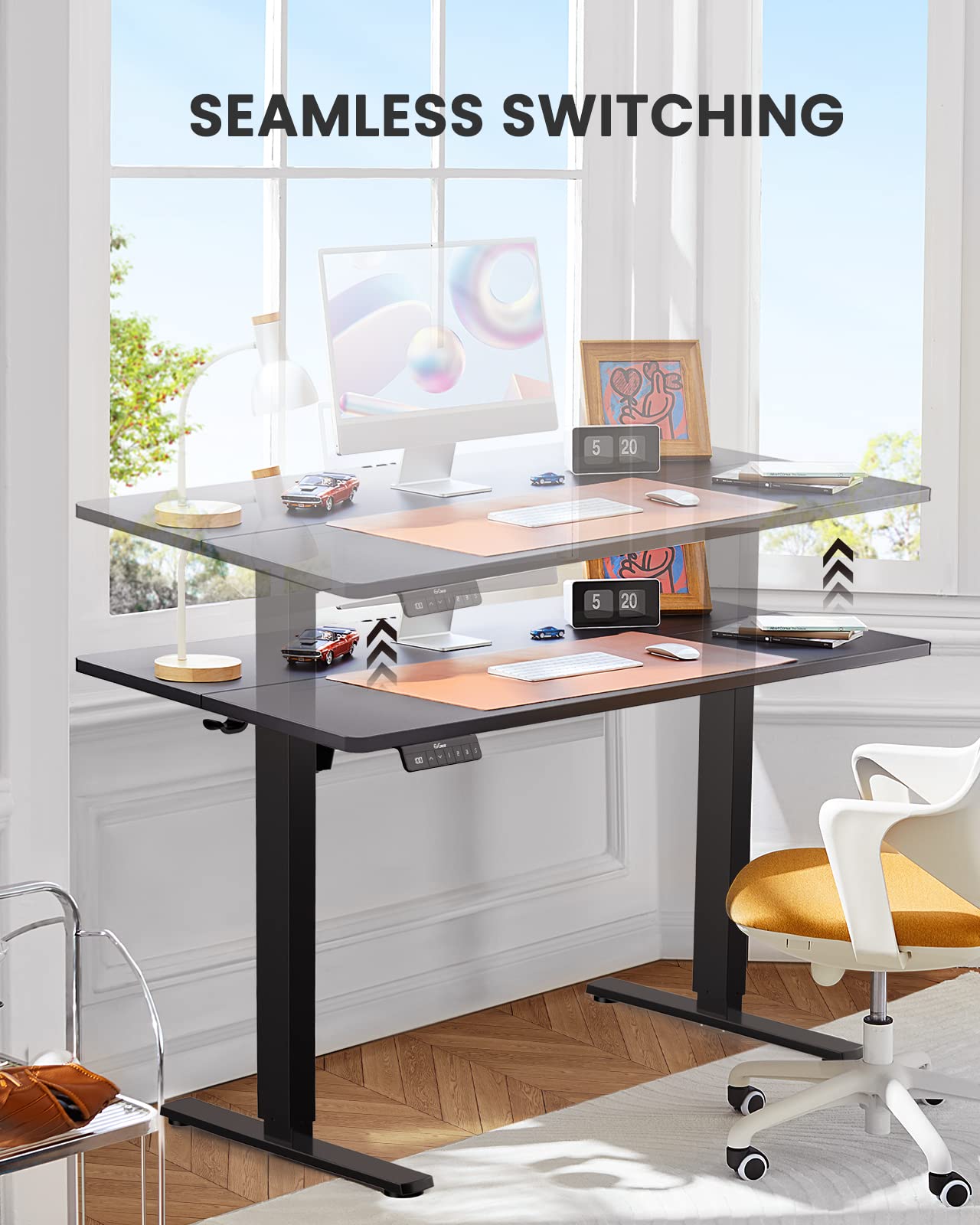 ErGear Electric Standing Desk, Height Adjustable Sit Stand up Desk with Wheels, Memory Computer Workstation Table with Splice Board for Home Office, 48 x 24 Inches, Black