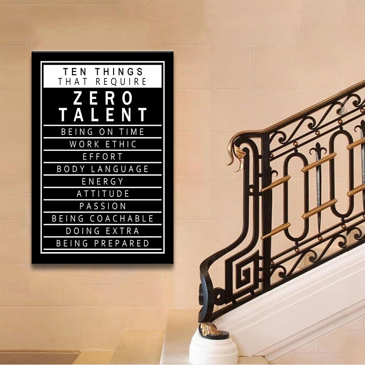 Motivational Canvas Wall Art Inspirational 10 Things that Require Zero Talent Posters Prints Artwork Success Quote Home Office Wall Decor Bedroom Living Room Framed Ready to Hang [24''W x 36''H]