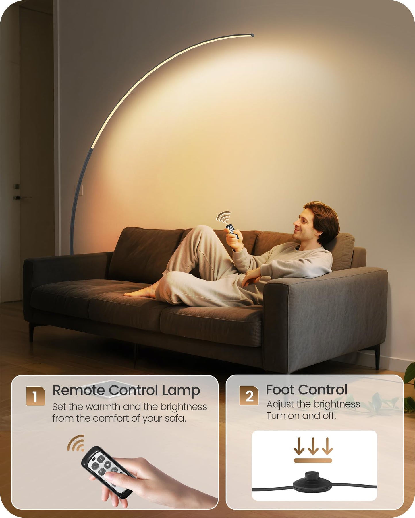 Dimmable Arc Floor Lamp and RGBW LED Floor Lamp Bundle B62LD05-RB62LD05