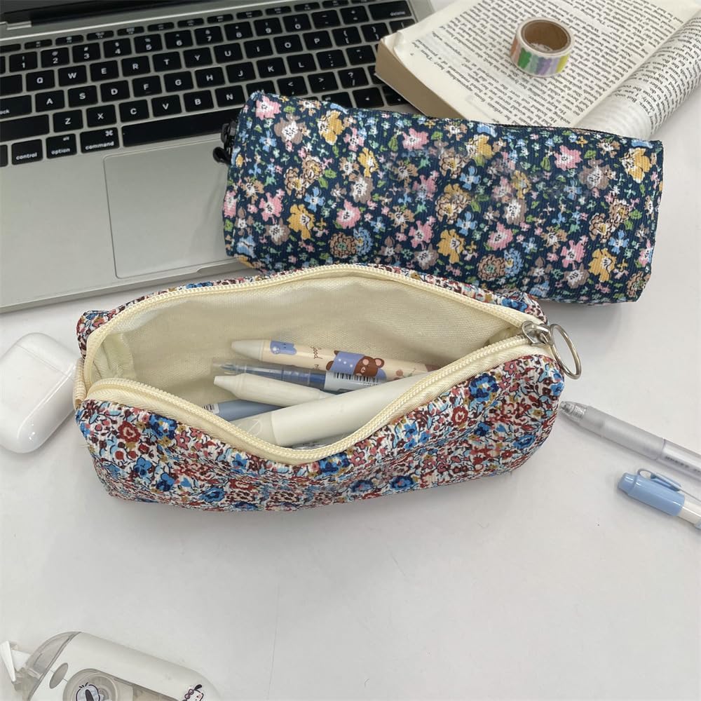 Cute Pencil Case Aesthetic Student Pencil Pouch Coin Pen Pouch Cosmetic Bag Office Stationery Organizer For Kids Teen School (Flowers-M)