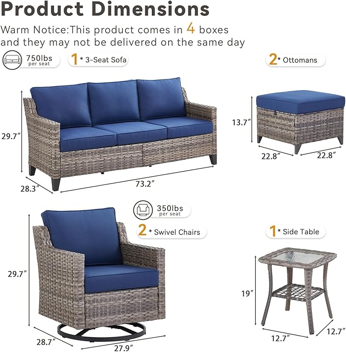 6 Piece Outdoor Patio Wicker Furniture Sets-High Back Outdoor Conversation Set