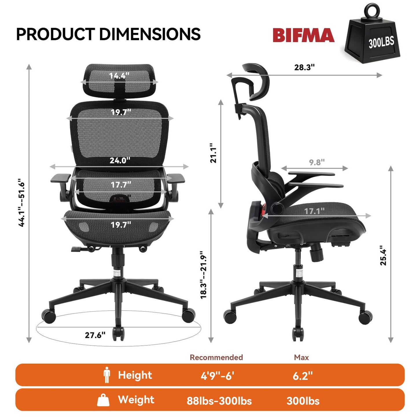 SIHOO B100 Office Chair, Comfy Ergonomic Office Chair, Computer Chair with Adaptive Lumbar Support & Wide Headrest, Flip-up Armrests, Swivel Desk Chair for Long Hours, Without Footrest, Black