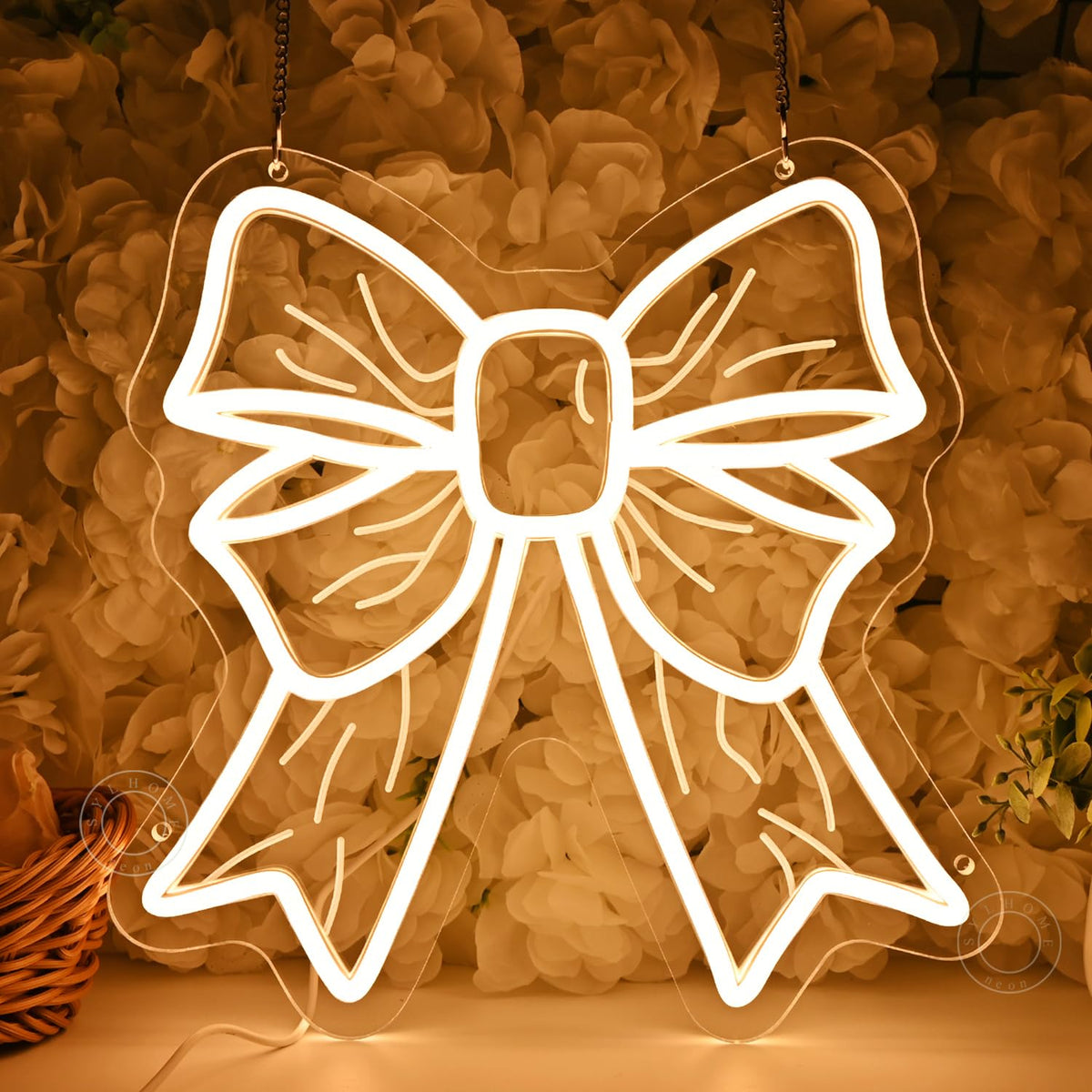 SYLHOME Bow Led Neon Light Sign Cute Girls Kids Bedroom Nursery Game Room Wall Sign Decor Beauty Salon Wedding Birthday Party Backdrop 11.8" X 11.8" USB