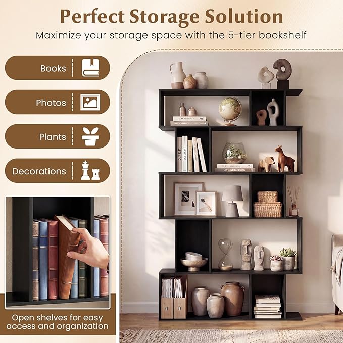 Giantex 5-Tier Bookshelves Set of 2, 10-Cube Geometric Bookcase