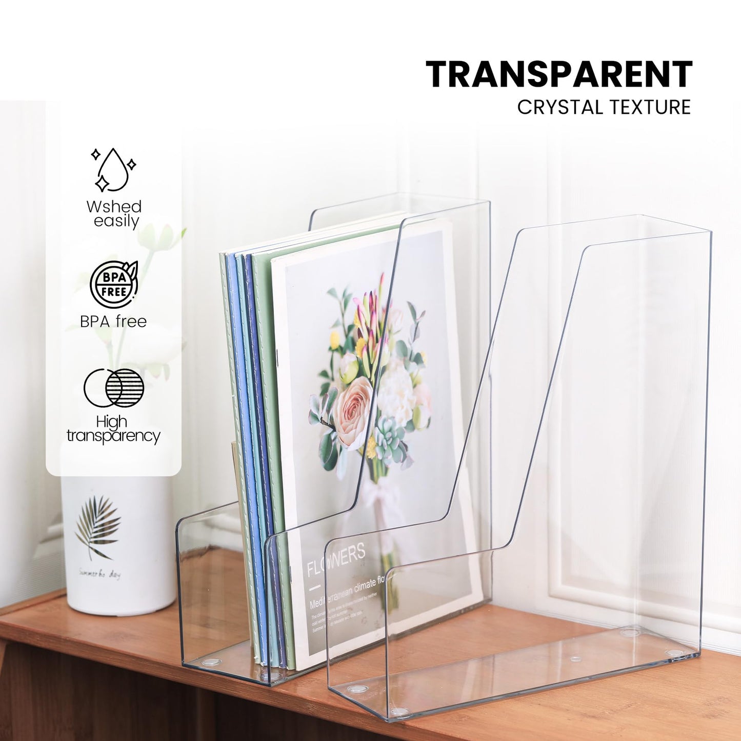 LALOBLUE Vertical Magazine File Holder, Clear, 4 Pack