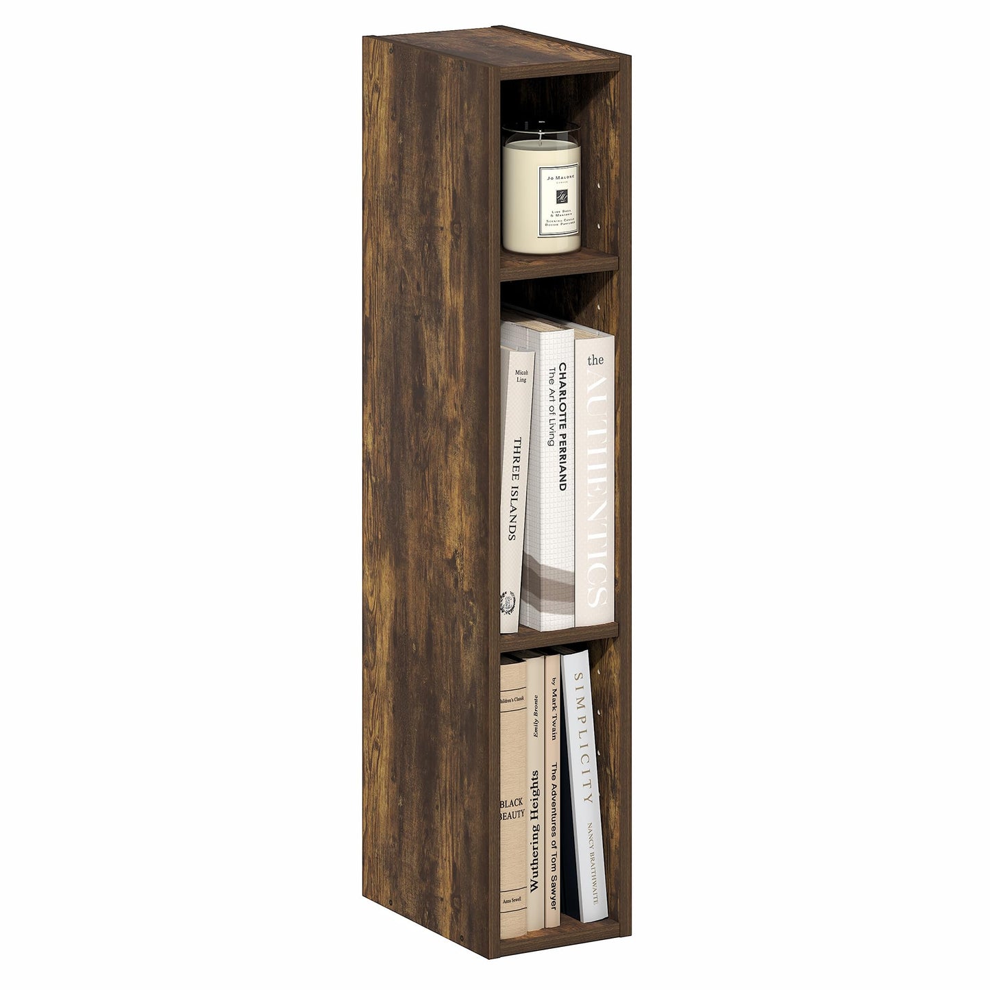 Furinno Fulda Book Shelf, 3-Tier Narrow Bookshelf, Bookcase with 6-in Width Storage Shelf, 9.3 x 5.9 x 31.5, for Living Room, Bedroom, Home Office, Amber Pine