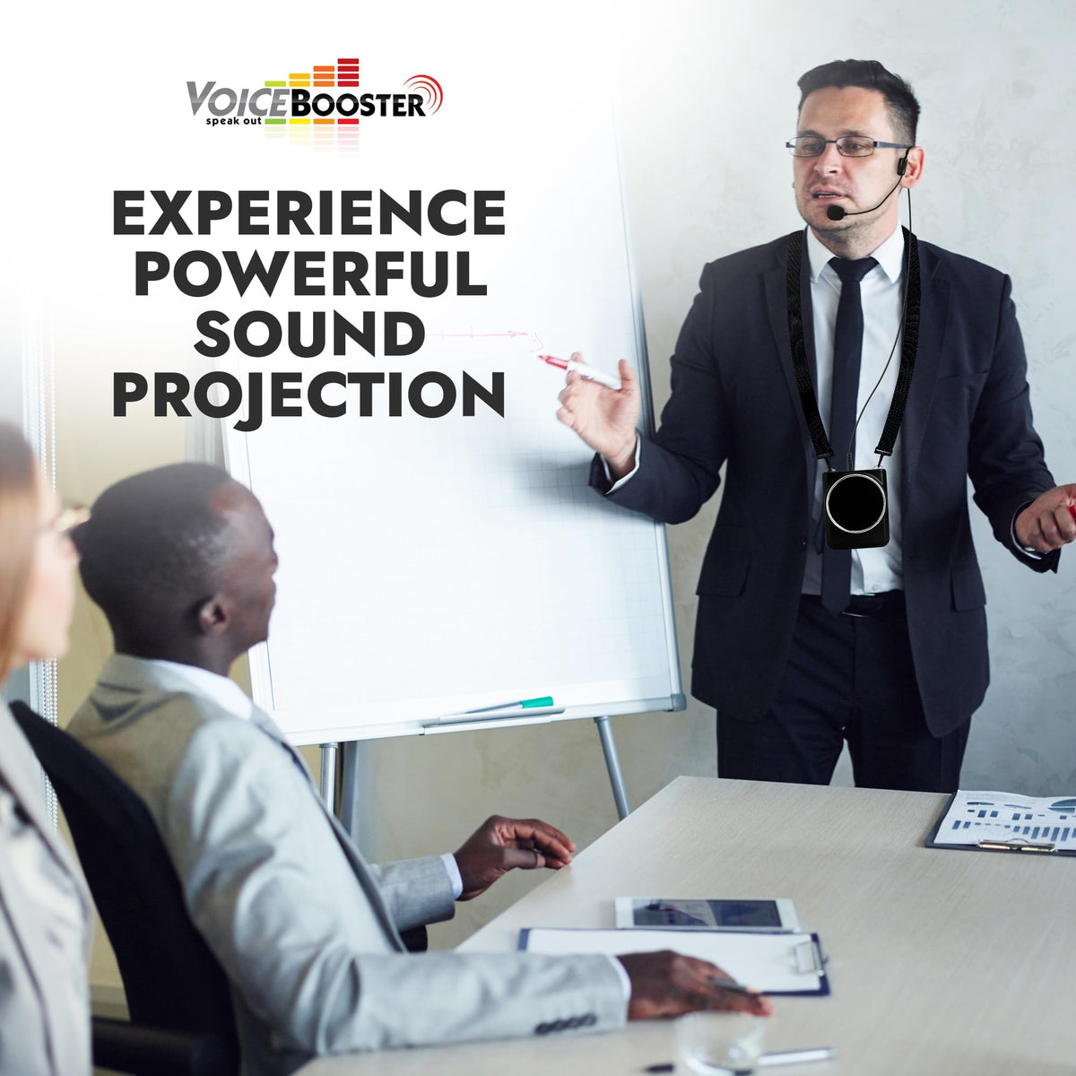 Voicebooster Portable Voice Amplifier for Teachers - 12W Rechargeable Portable Speaker with Microphone Headset for Classroom, Tour Guide, Public Speaking, Built-in MP3 Player & FM Radio - Black MR1700