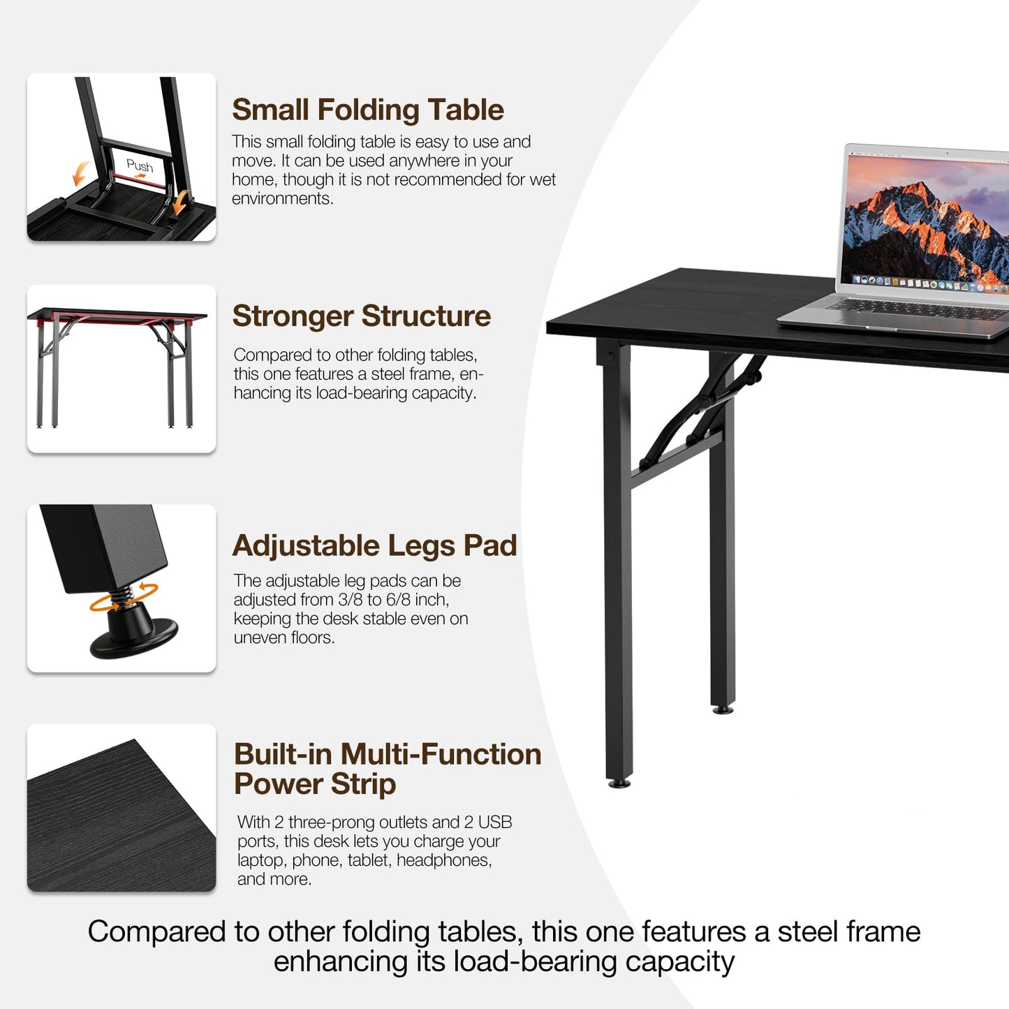 TEMI Small Computer Desk Folding Table - 35.8" Foldable Office Desk, No Assembly, Perfect for Small Spaces in Bedroom, or Apartment, Portable Mini Desk or Study Table Compact Design, Dark Oak
