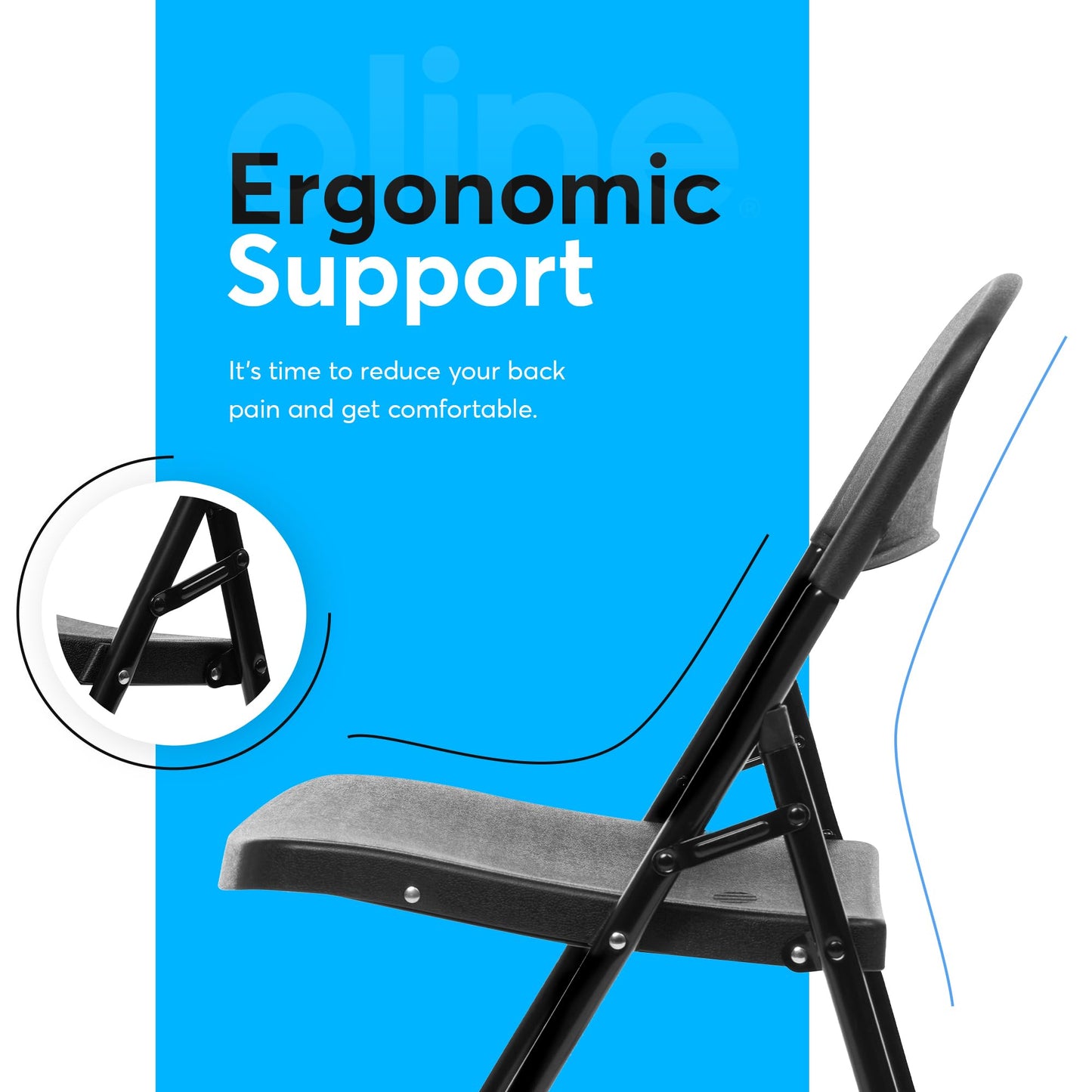 Oline Folding Chair, Indoor Outdoor Plastic Commercial Stackable Foldable Guest Chairs for Events Office Wedding Party Picnic Kitchen Dining, 350lb Capacity (Black, 4 Pack)