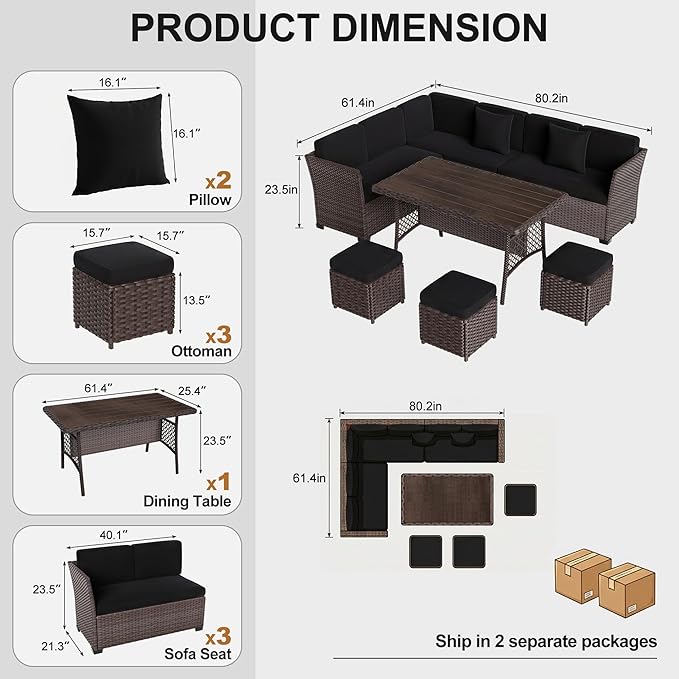 LOUVIXA 7 Pieces Patio Furniture Set, Outdoor Patio Furniture, Wicker
