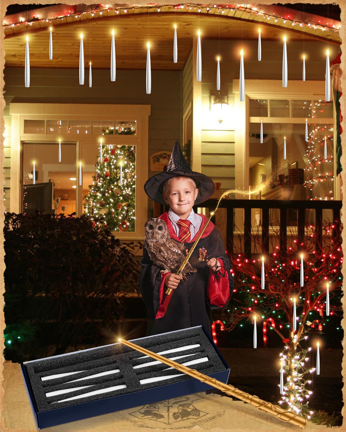 TLPUHU Floating Candles with Wand - 18 Pcs Christmas Decorations Magic Flameless Candles Flickering Warm Light Battery Operated LED Hanging Candles for Christmas Window Bedroom Birthday Party Decor