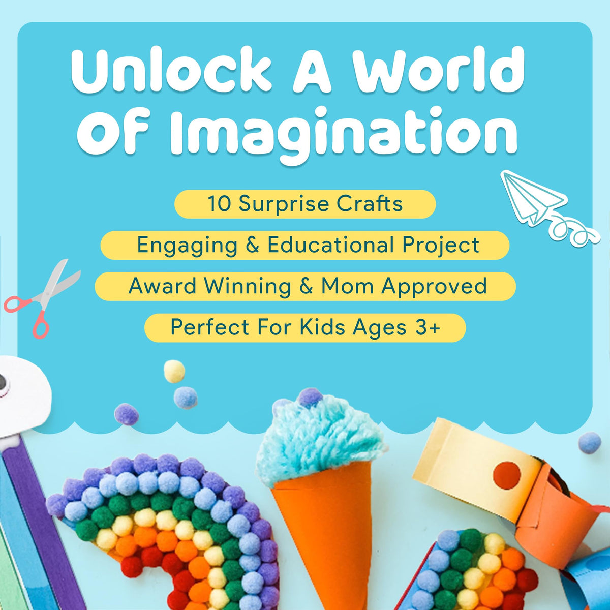 Mumaloo Craft Box for Kids - 10 Creative Arts and Crafts for Kids Ages 4-8, Fun, No Mess Educational Preschool & Homeschool Art Projects, Toddler Crafts Kit Supplies, 3 4 5 6 7 8 Year Old Girls & Boys