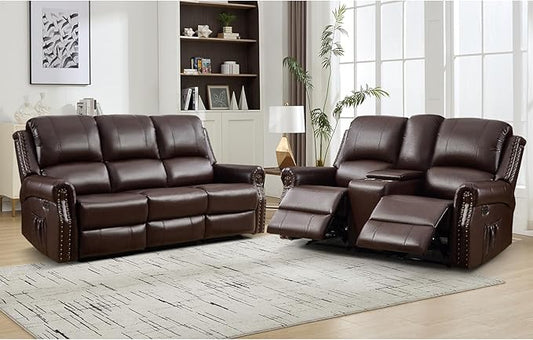 EBELLO 2 Pieces Power Reclining Sofa Set, Faux Leather Reclining Living Room