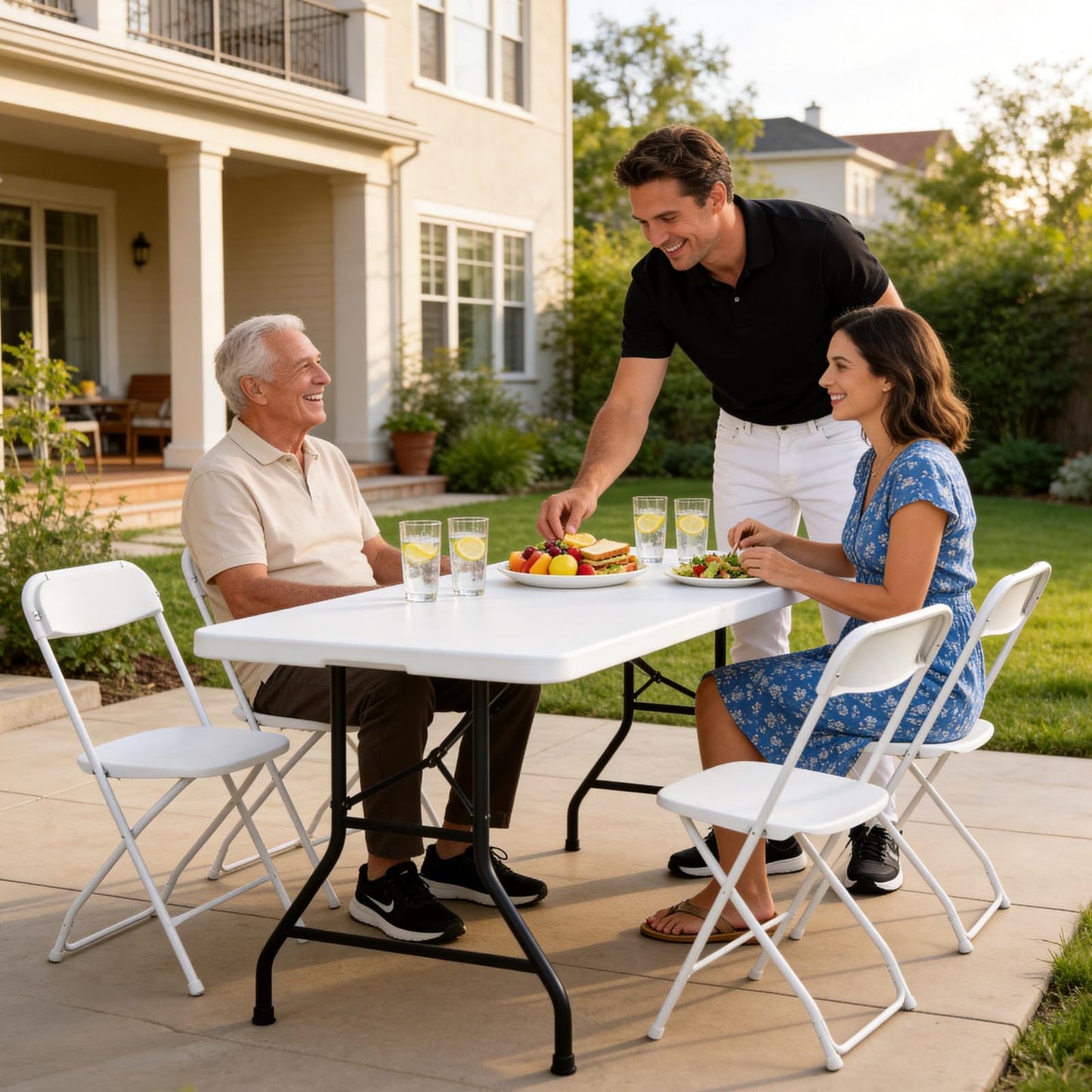 FurniEdge 6 Pack White Plastic Folding Chairs, Outdoor Portable Folding Chair with Steel Frame, 350lbs Capacity Stackable Foldable Chairs for Patio, Garden, Picnic, Kitchen, Events