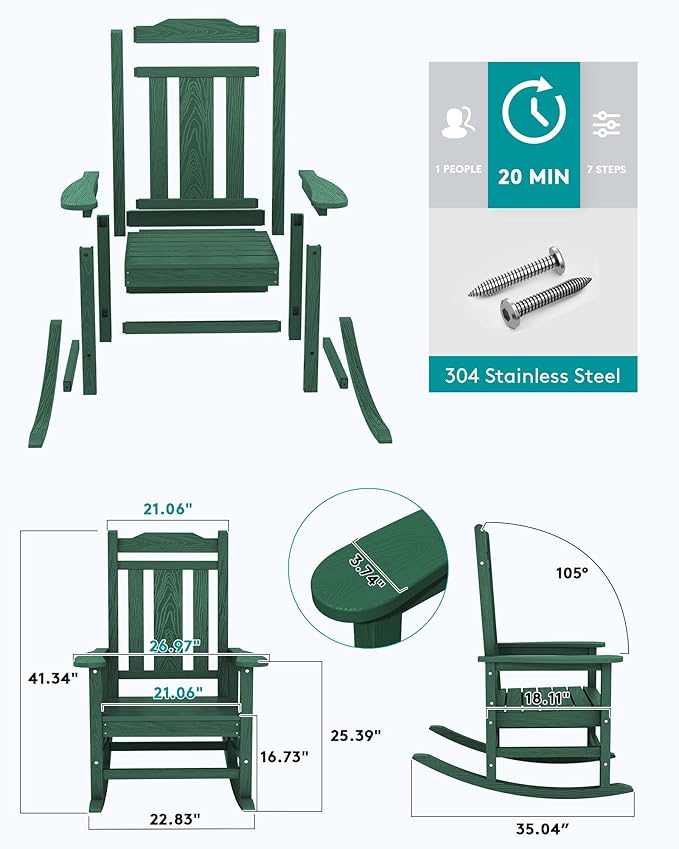 SERWALL HDPE Outdoor Rocking Chair Set of 6, Patio Rocking Chairs Set, Rocking