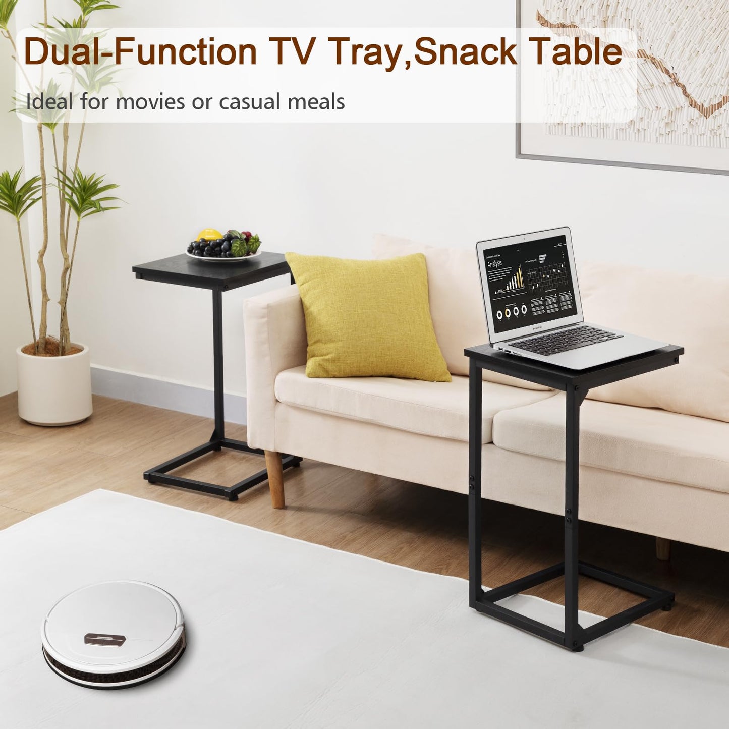 AMHANCIBLE C Shaped End Table, Couch Tables that Slide Under, TV Tray Snack Table for Sofa, Small Side Table for Couch, Small Space, Living Room, Black HET02CBK-1