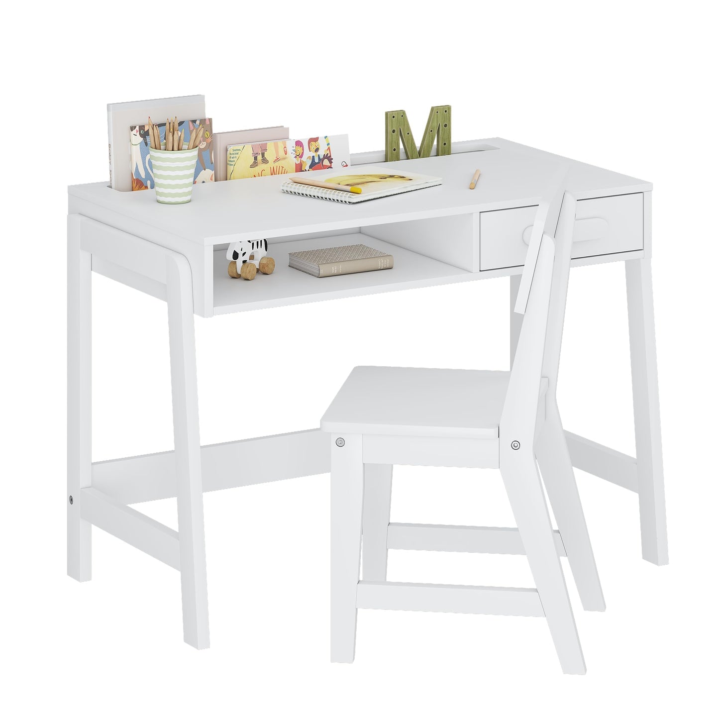 UTEX Kids Desk and Chair Set, Study Desk for Kids with Storage Bins, Wooden Children Study Table, Student Writing Desk for Bedroom & Study Room (1 Open & 1 Drawer)