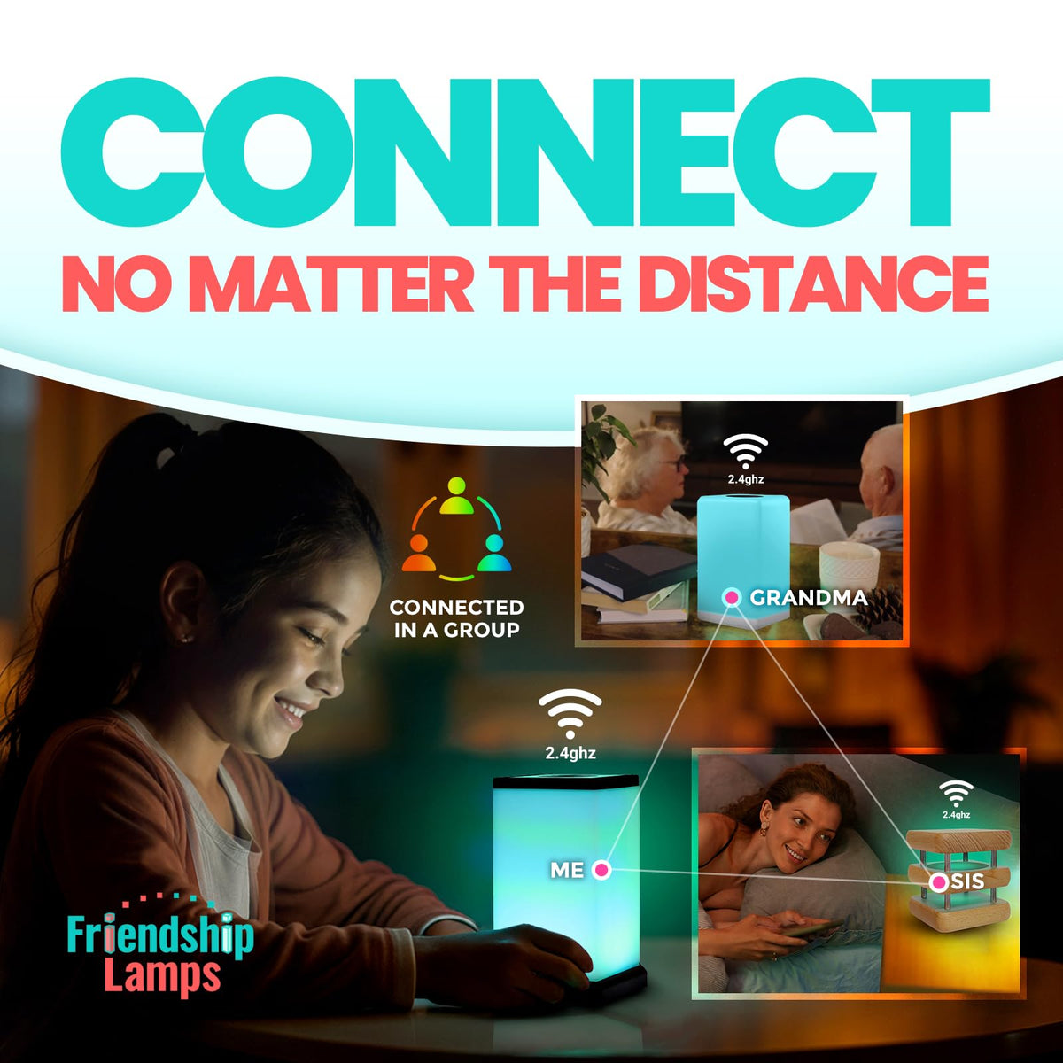 Friendship Lamp® by Filimin Modern - Best Friend Lamps Wi-Fi Touch Lamp LED Light for Long-Distance, Connection, Relationship, Friendship, Gifts, Love, 200+ Colors, App Setup - Set of 2