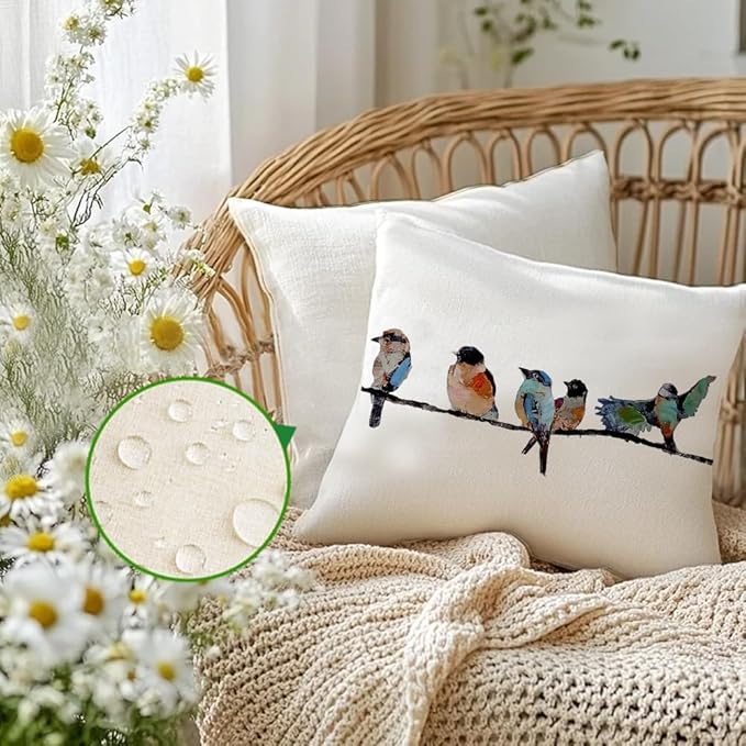 RABUSOFA Outdoor Pillow Covers 16x16 Inch, Outdoor Bird Lumbar Throw Pillow