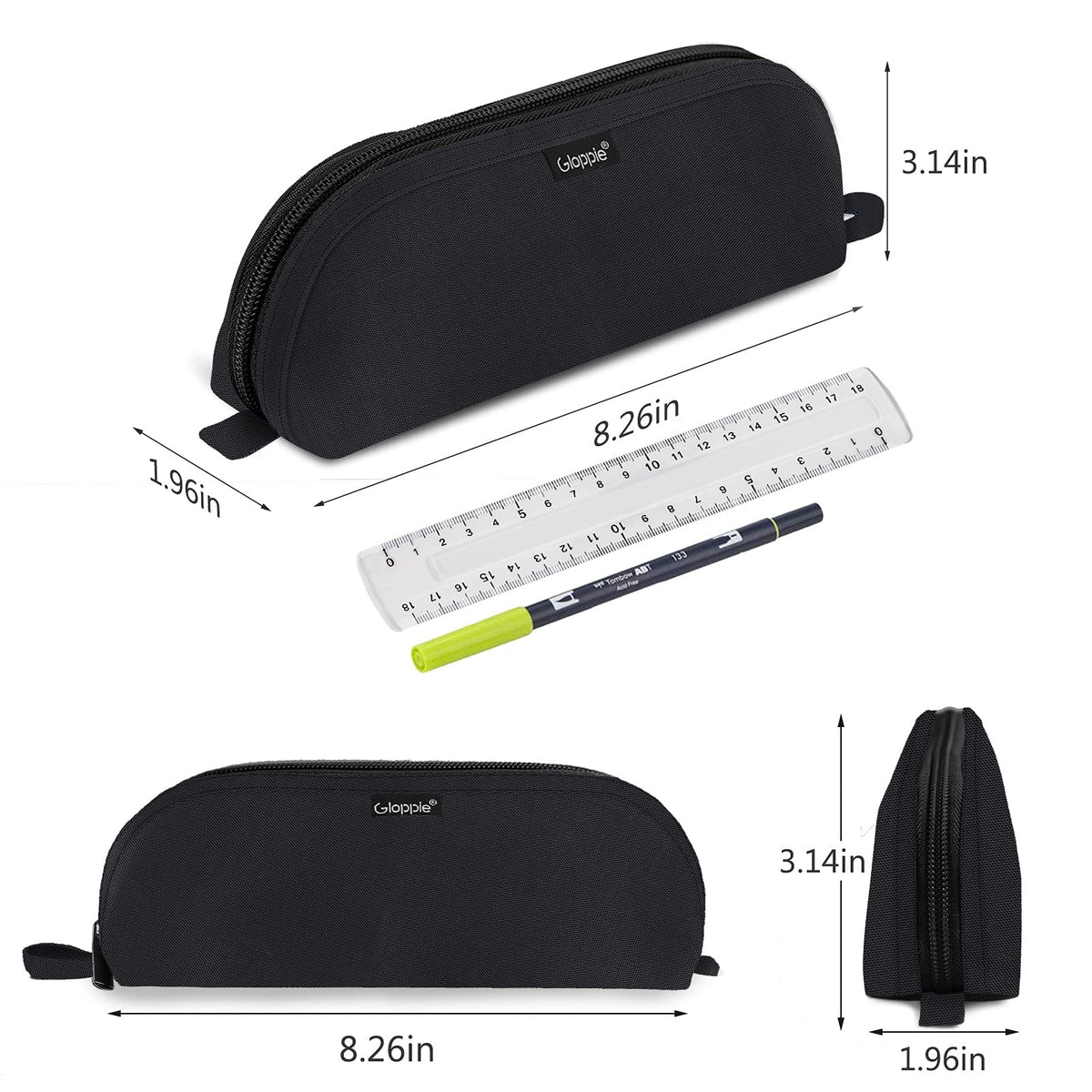 Gloppie Pencil Pouch - Practical Pencil Case, Aesthetic Simple Pencil Bag, Small Pen Holder, Back to School Supplies for Girls Boys, Black