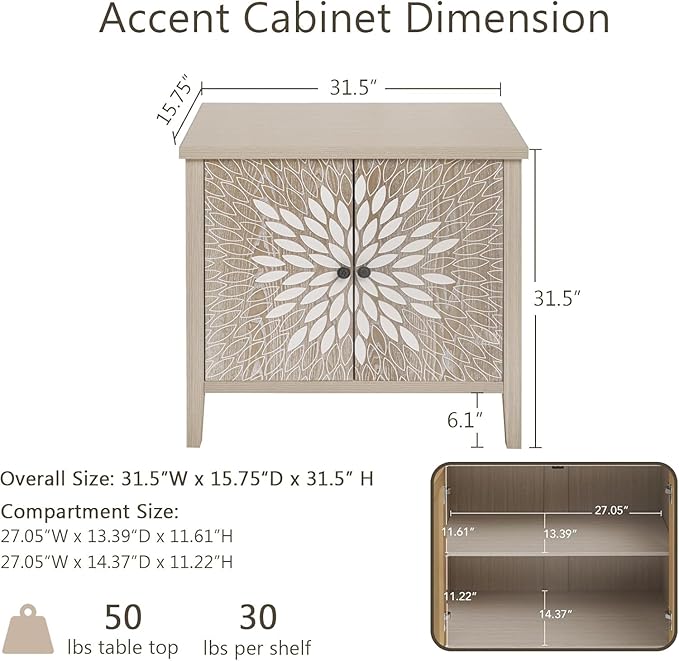 31" Carved Sideboard Buffet Cabinet