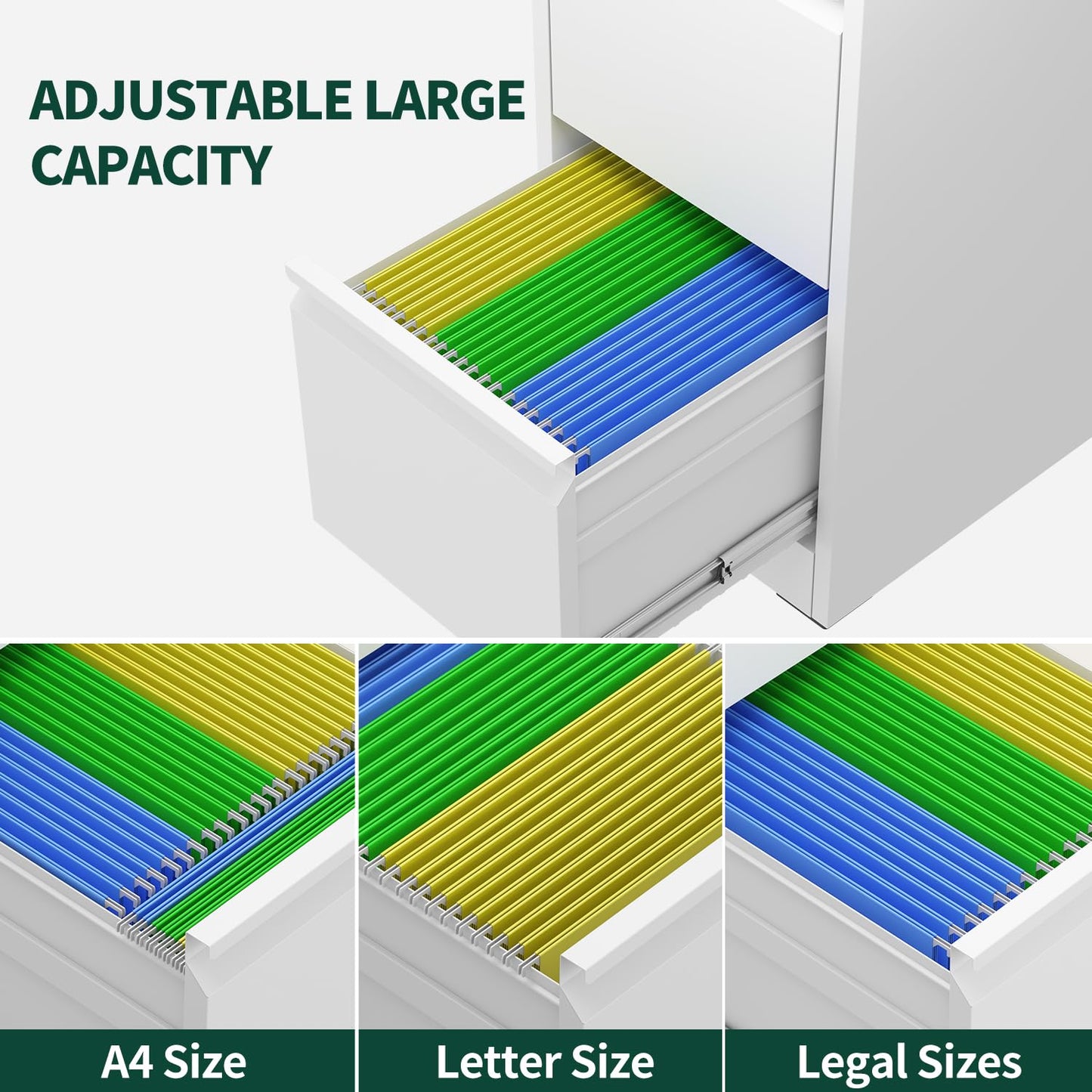 3 Drawer File Cabinet with Lock, Metal Vertical File Cabinets for Home Office, Office Furniture for Organization Hanging Legal/Letter/A4, Office File Cabinet Storage Cabinet, Require Assembly, White