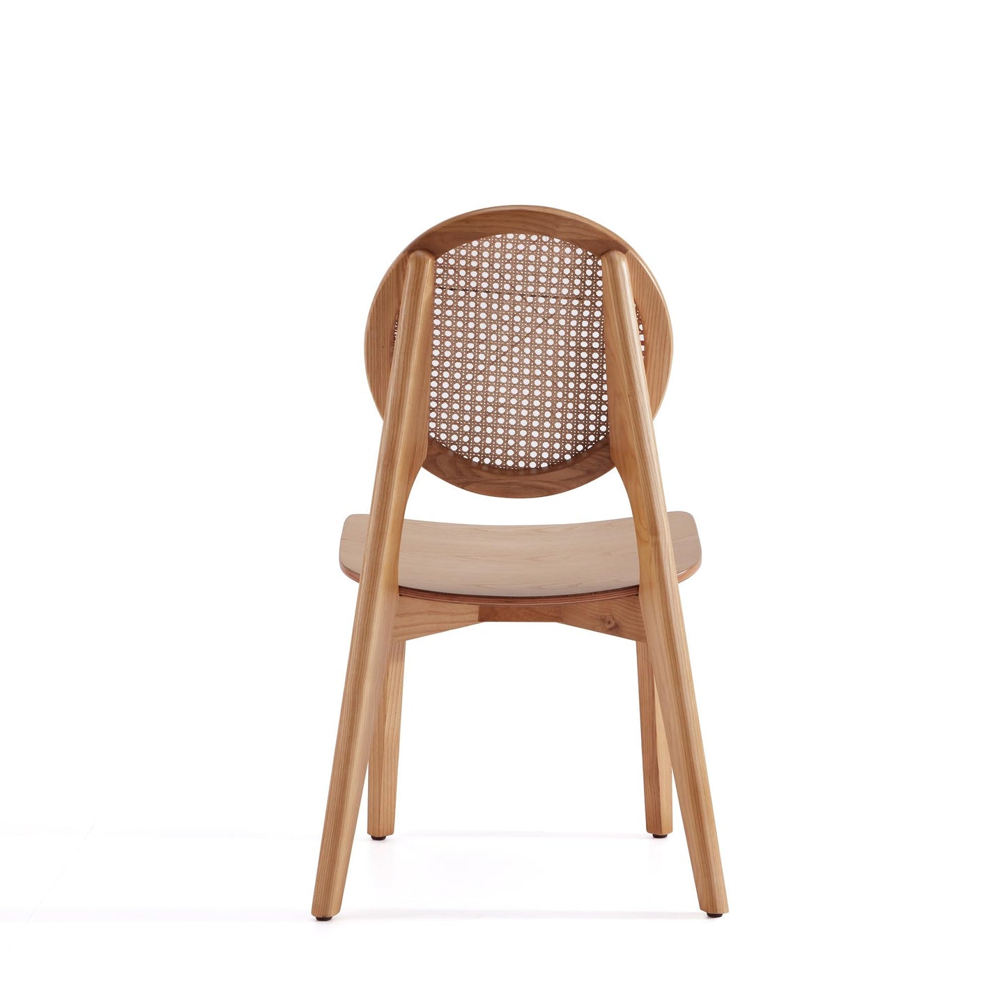 Manhattan Comfort Versailles Rattan Dining Chair, Wicker Round Backrest with Solid Ash Wood Frame, Mid Century Modern Fully Assembled Chairs, Set of 4, Natural