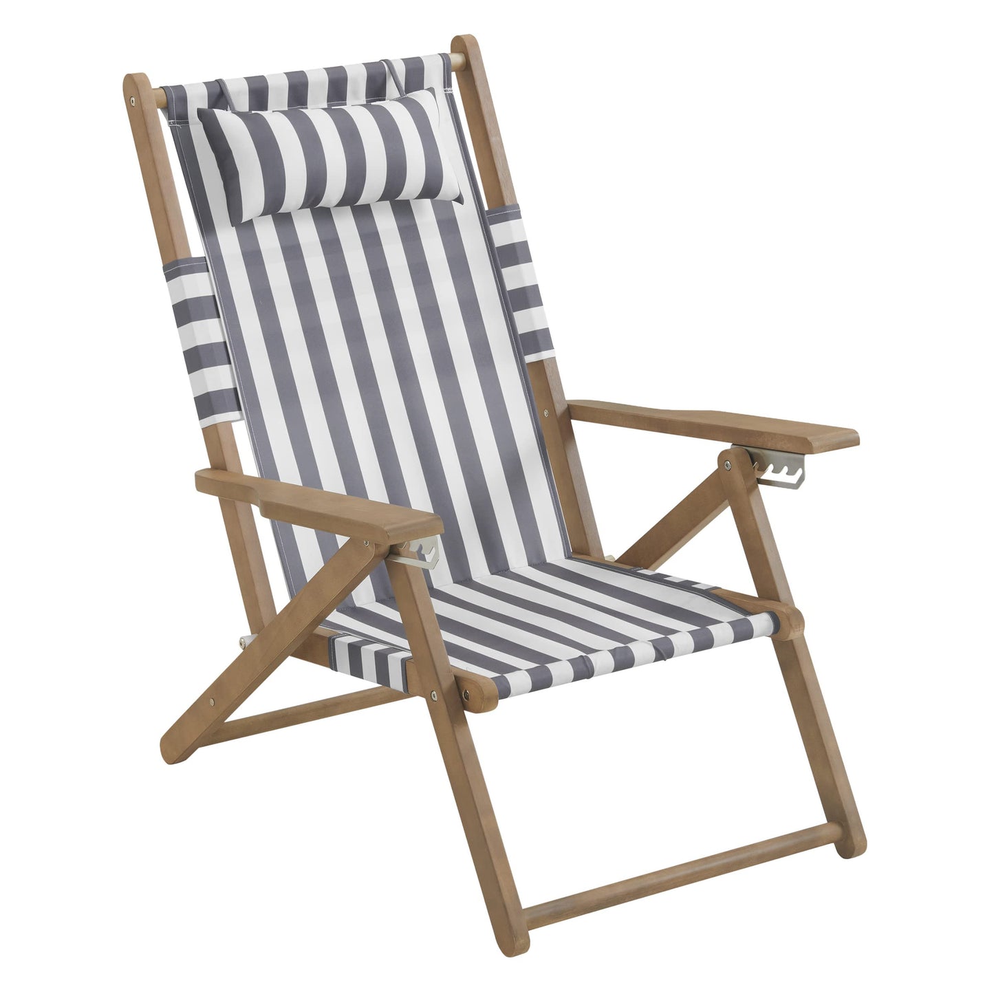 Lavish Home Beach Chair - Outdoor Weather-Resistant Wood Folding Chair with Backpack Straps - 4-Position Reclining Seat - Beach Essentials (Gray)
