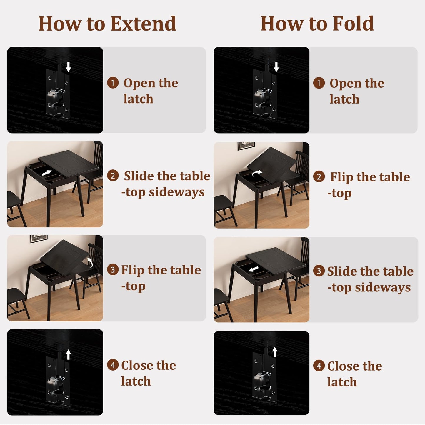 DONGMUWUJEE Solid Wood Small Dining Table, 23.6"L-47.2"L Expandable Kitchen Table for 2-6, Designed for Small Spaces, Easy Assembly, Suitable for Kitchen, Dining Room, Living Room, Apartment (Black)