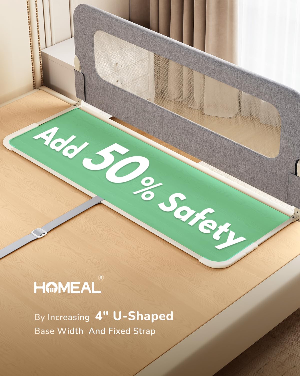 HOMEAL Bed Rail for Toddlers - 59"x24" Extra Long Foldable Toddler Bed Rails for King, Queen, Twin, Full, Double Bed - Breathable Guard Rail for Toddlers with U-Shape Base, Grey