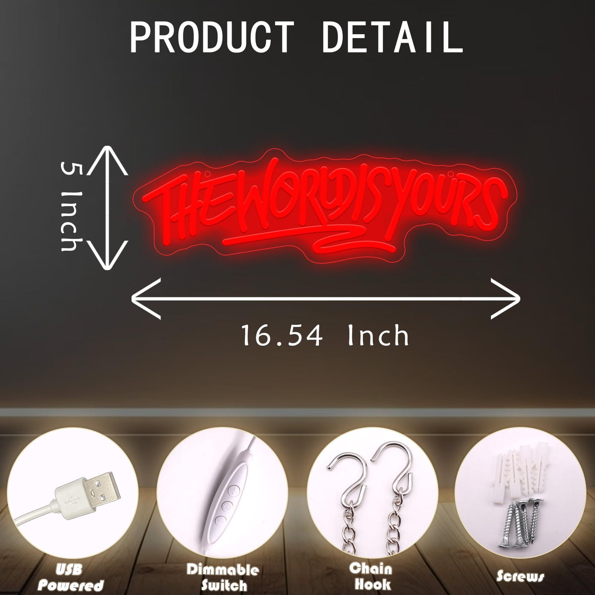 The World Is Yours Neon Sign, Bright Motivational LED Wall Light, The World Is Yours Neon Sign LED Sign for Bedroom, Game Room, Office, Bar — Aesthetic Neon Signs for Wall Decor