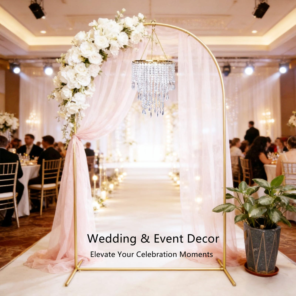 Vectolum Crystal Beaded Chandelier Shade, Gold Lamp Shade with Multi-Tiered Crystal Droplet Strands, Decorative Pendant for Home Decor, Wedding Centerpieces & Parties, 9.65 x 11.8 Inch