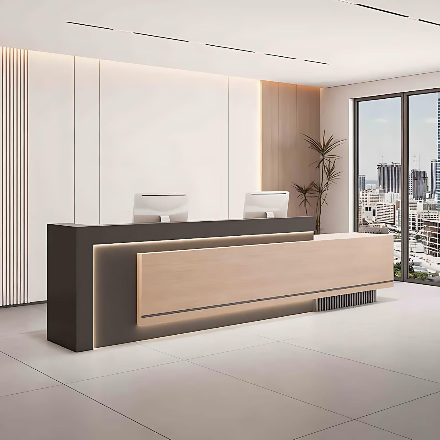 Modern Reception Desk with Hidden LED Lighting, Spacious Counter, Customizable Retail Design for Office Reception or Waiting Areas, Stylish Front Desk Furniture