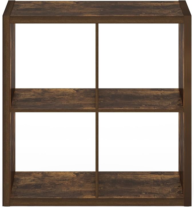 Furinno Cubicle Book Shelf, 4-Cube Bookshelf, Extra Thick Frame Reversible