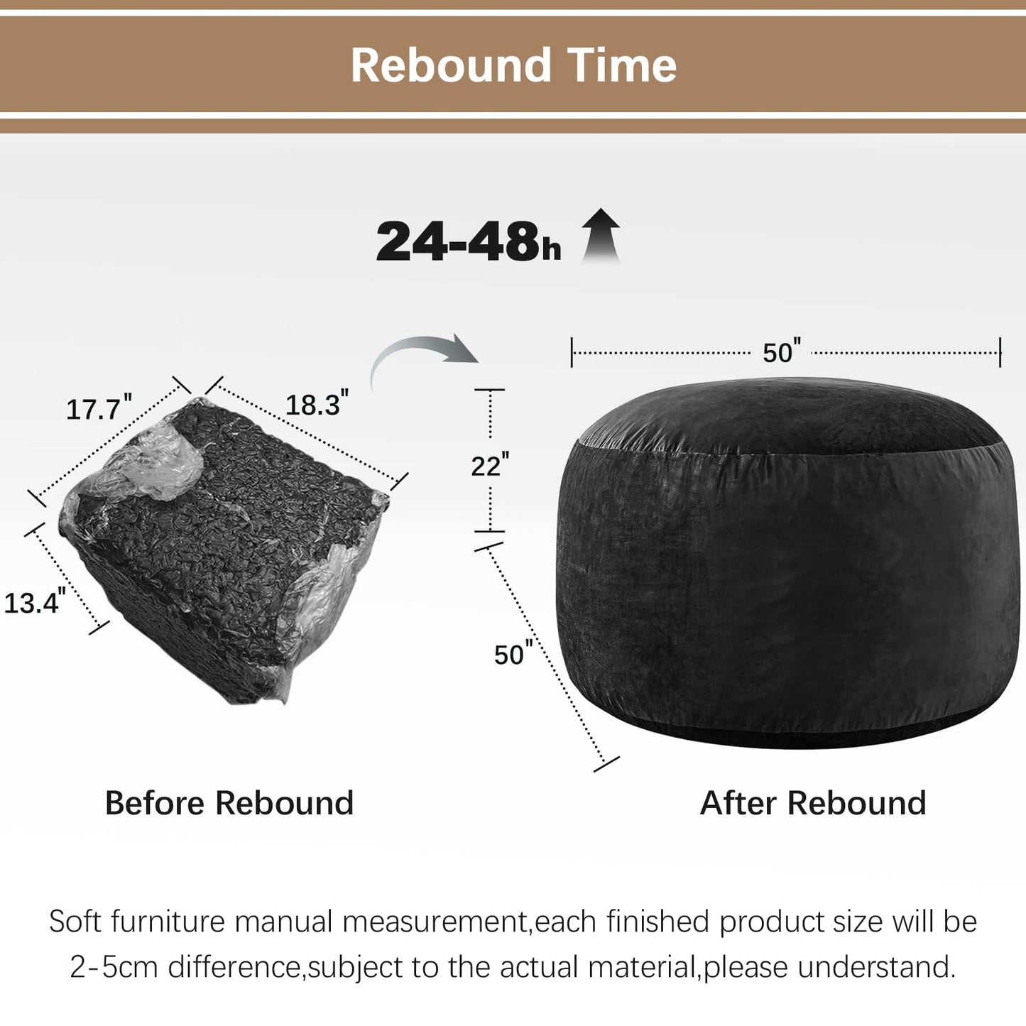 ILPEOD Bean Bag Chairs for Adults - Memory Foam Furniture BeanBag Chair - Kids/Teens Sofa with Soft Micro Fiber Cover - Round Fluffy Couch for Living Room Bedroom College Dorm - 5 ft, Carbon Black