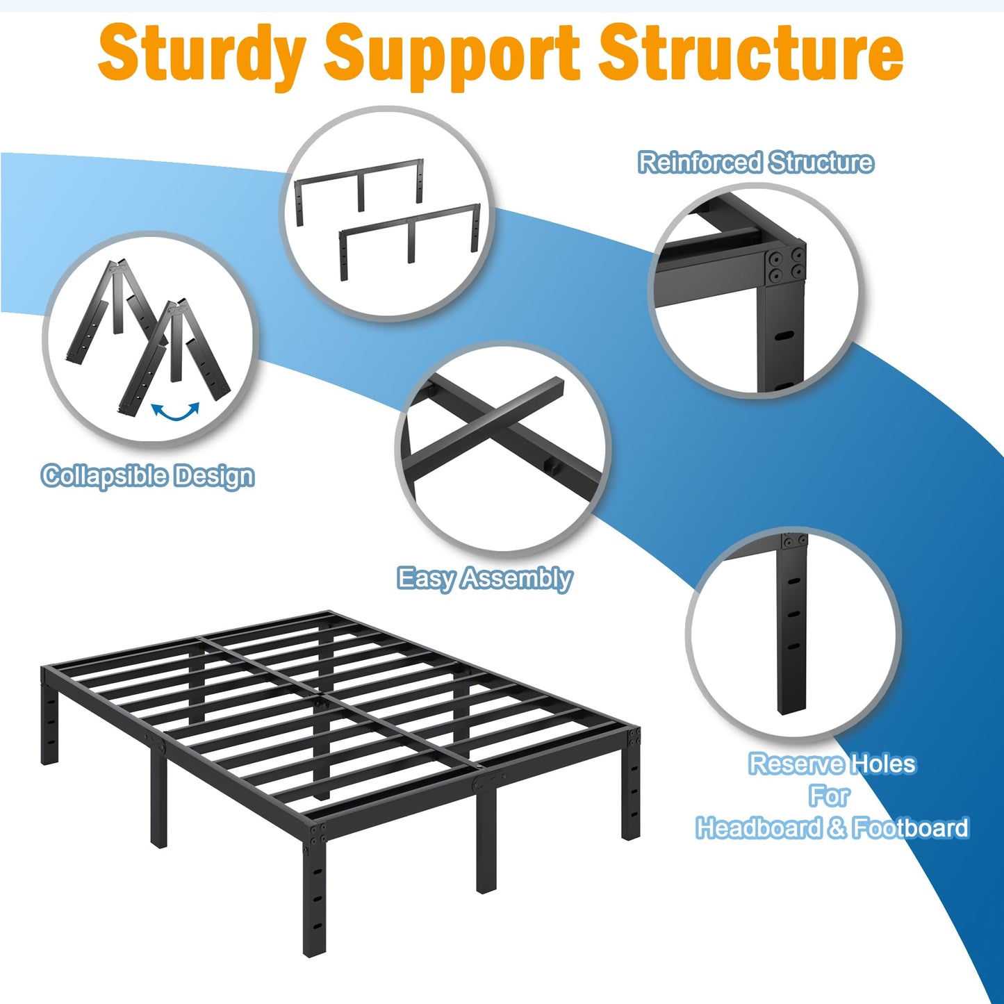 SHLAND Full Size Bed Frame, 18 Inch Heavy Duty Metal Platform Bed Frame, No Box Spring Needed, Mattress Foundation, Storage Space, No Noise, Easy Assembly