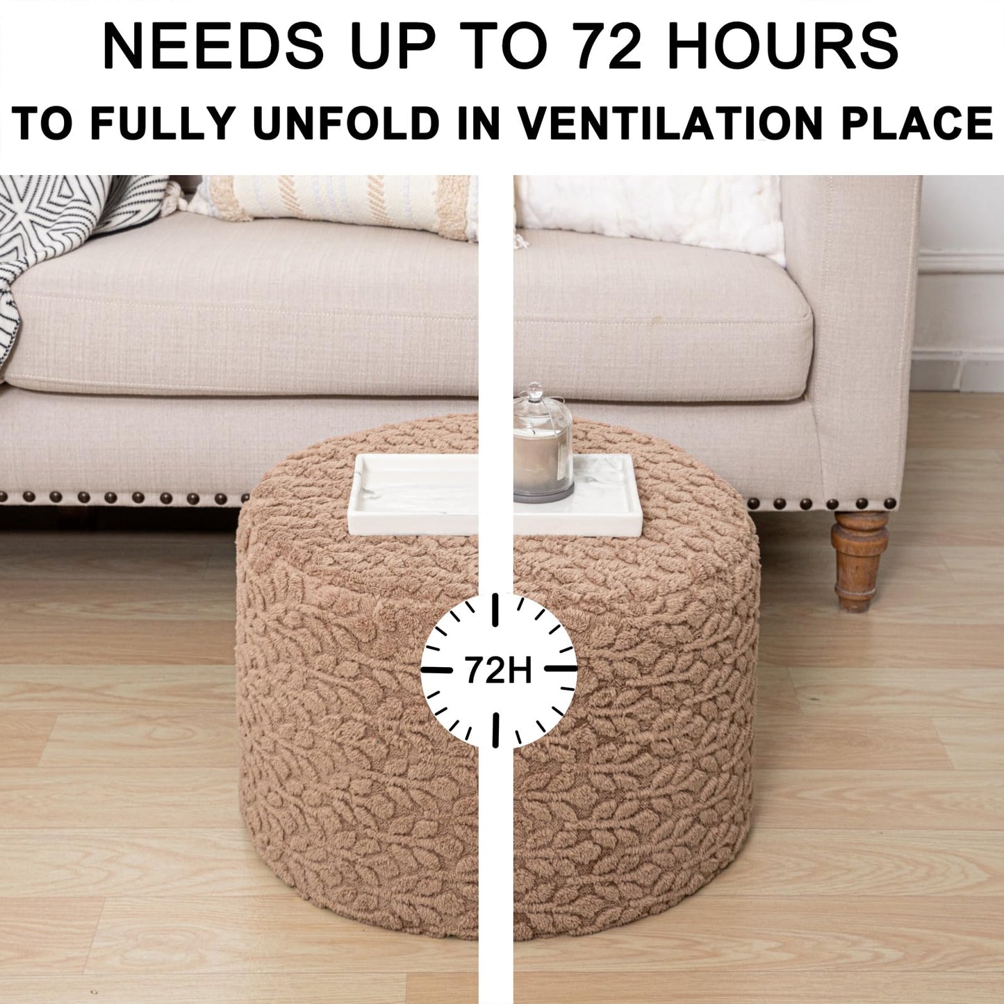 Round Pouf Ottoman 20 x 20 x 14 Inches Boho Poof Home Decor Floor Pouffe Ottoman Foot Rest for Couch Sofa Bean Bag Chairs Living Room Bedroom (Caramel)
