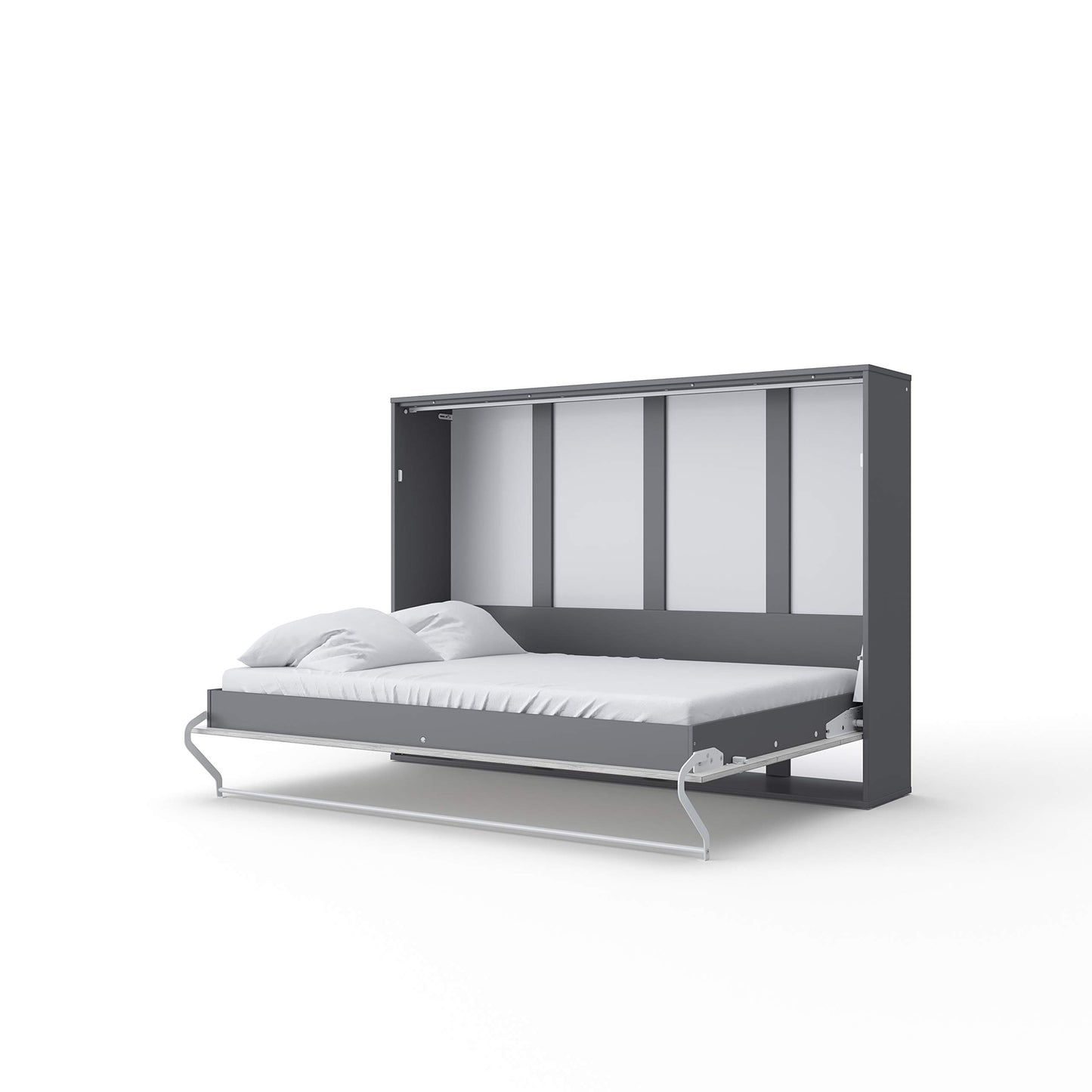 invento Horizontal Wall Bed with Mattress European Queen Size with a Cabinet on top (Grey/White Monaco)
