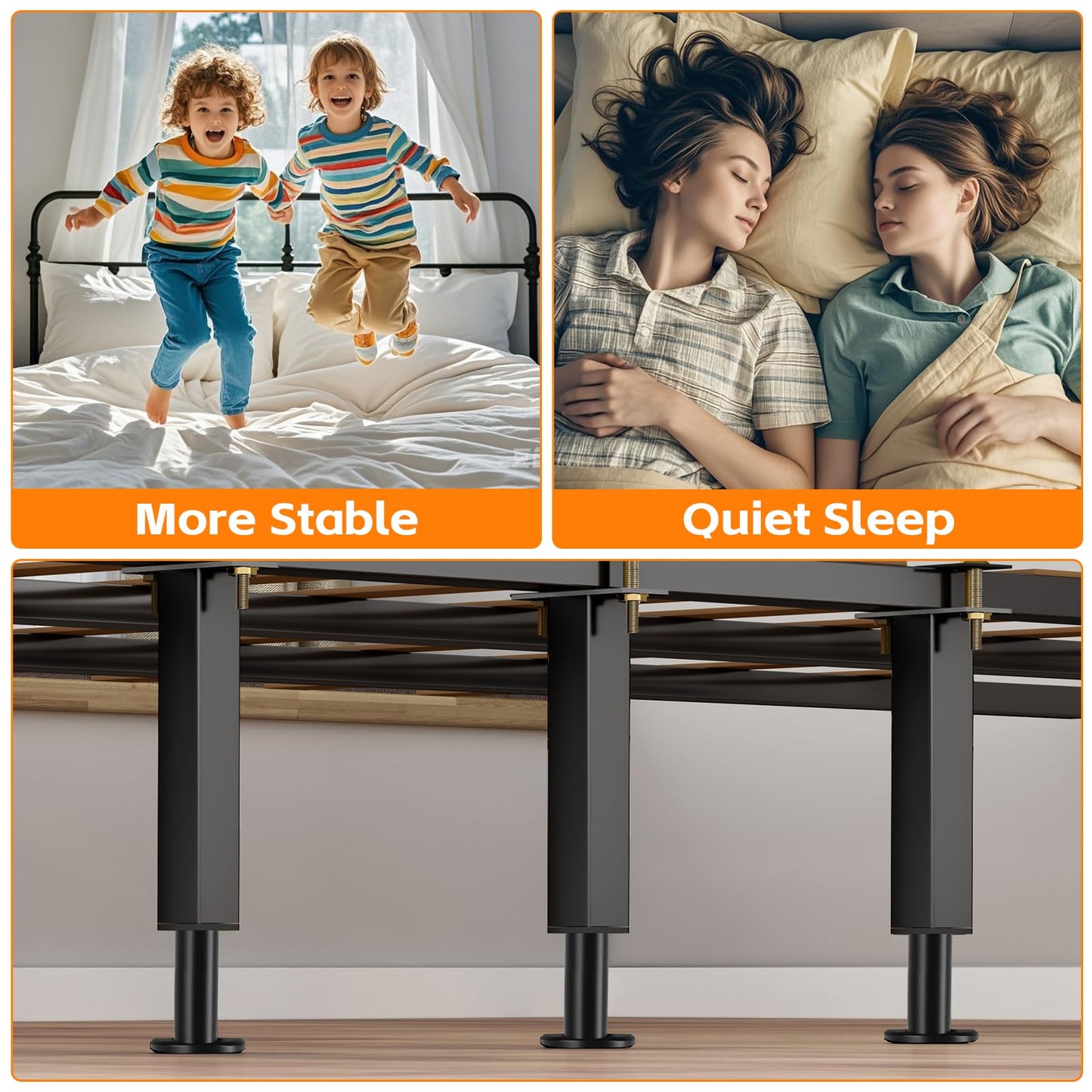 4PCS Adjustable Height Bed Support Legs, 7.3-12 In, Metal Heavy Bed Risers with Non-Slip Rubber Base, Replacement Furniture Feet for King Queen Frame Slats, Sofa, Couch, Cabinet, Dresser, Table