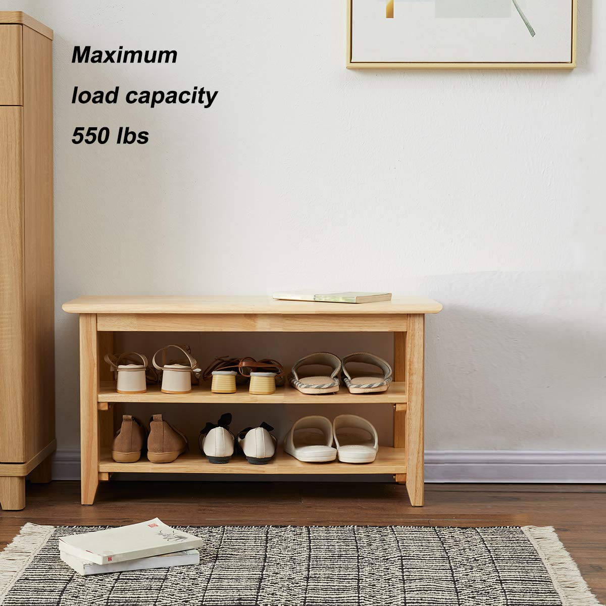 XKZG Shoe Storage Bench Wooden Shoe Rack Bench Simple Style Wood Entryway Bench (Natural,31.5")