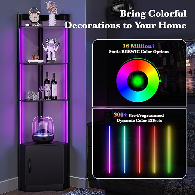5-Tier Display Cabinet, RGBWIC LED Light, Remote & APP Control, Adjustable