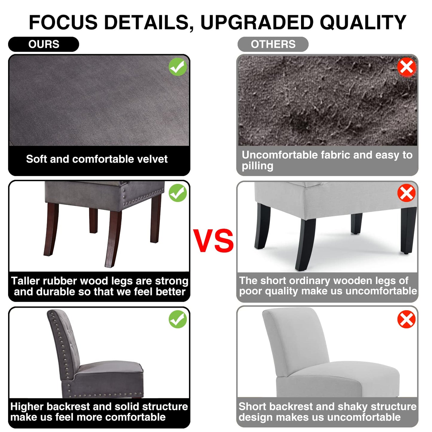Velvet Dining Chairs, DRM'SCUUM Modern Accent Chair for Living Room, Grey Velvet with Crystal Buttons,Rubber Wood Legs Luxury Tufted Dining Chair for Living Room, Bedroom, Kitchen