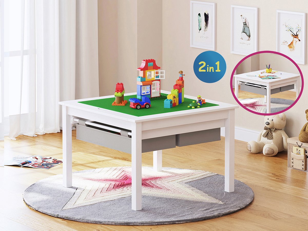 UTEX 2 in 1 Kids Construction Play Table with Storage (White)