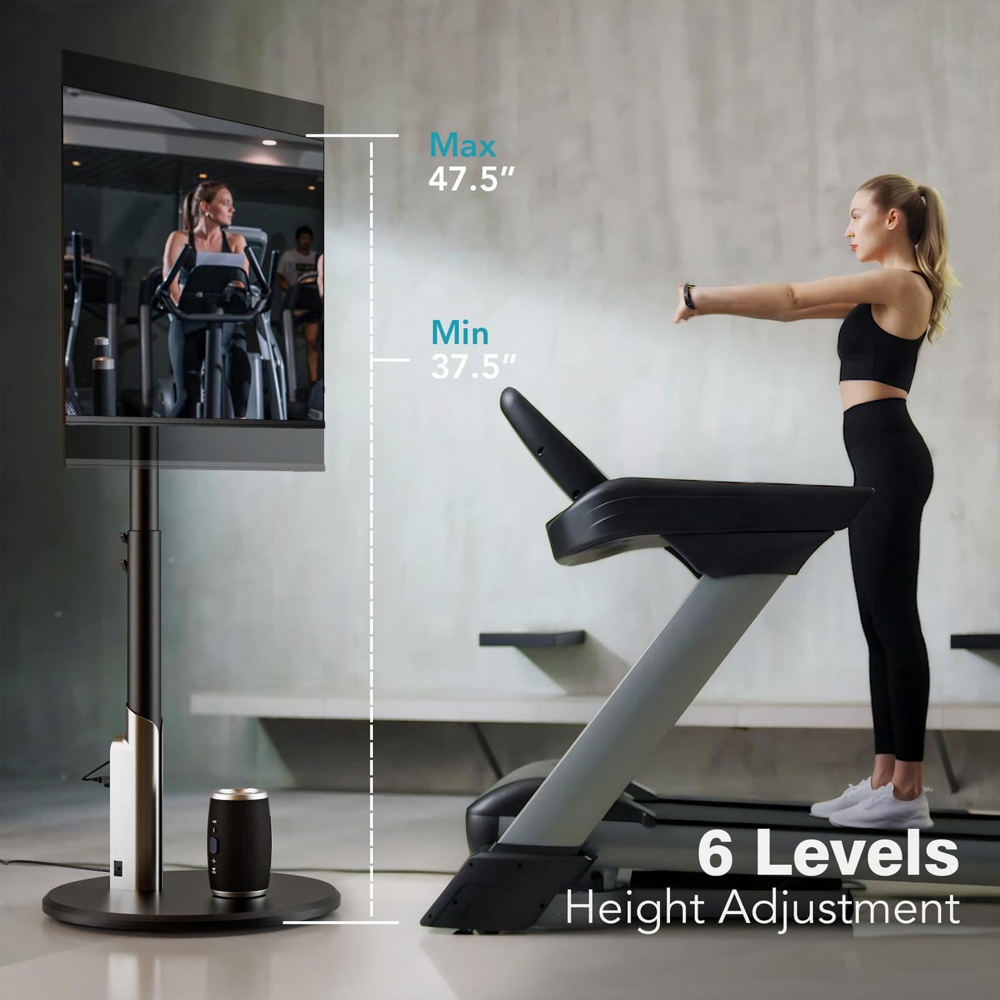 LLDEPLL Floor Mobile TV Stand with Power Outlet, Rolling TV Cart for 27-65 Inch OLED LED Monitors, 6 Levels of Height Adjustment, Ambient Lighting on The Bottom Wheels Holds up to 88lbs, 400x400mm