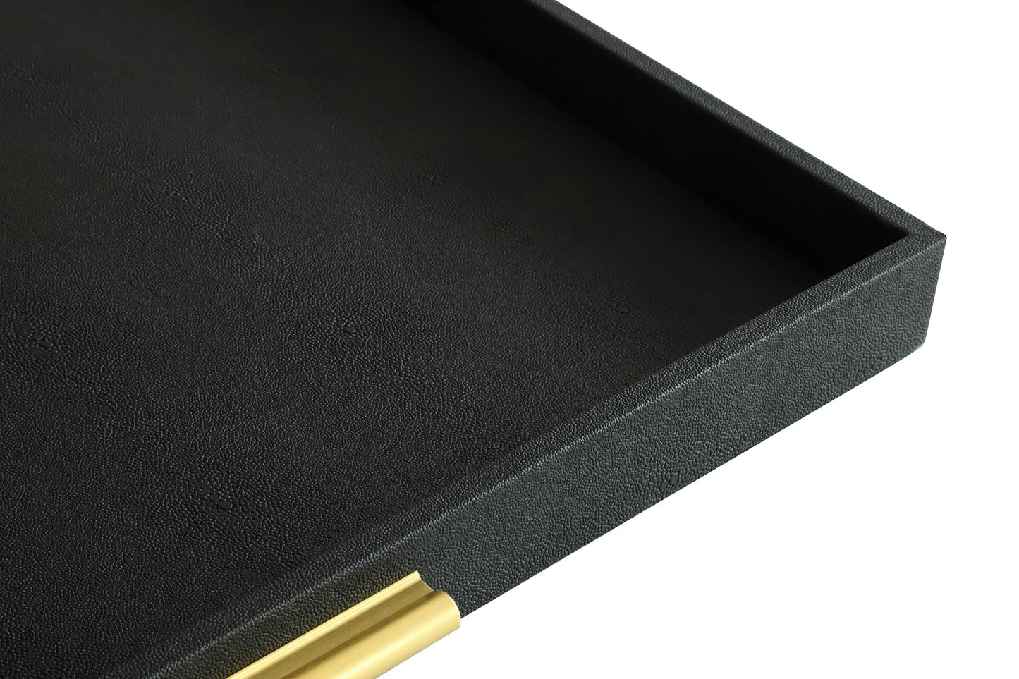HofferRuffer Extra Large Square Serving Tray, Elegant Faux Leather Ottoman Tray with Gold Hardware Handles, Serve Tea, Coffee or Breakfast in Bed, 24 x 24 inches (Black Shagreen)