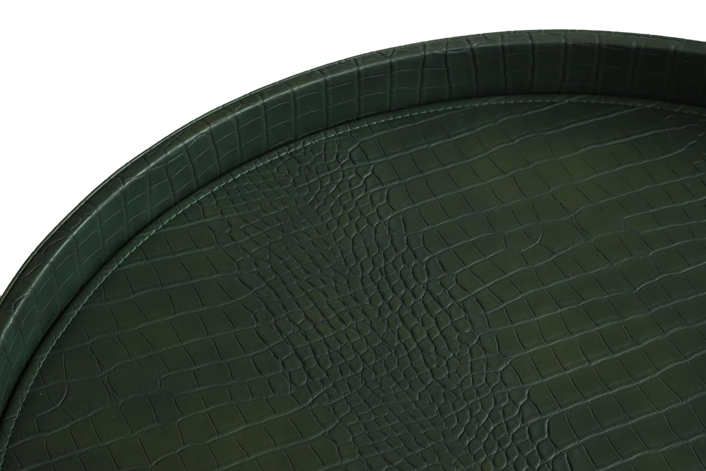 HofferRuffer Round Serving Tray 20'', Elegant Faux Leather Circle Ottoman Table Tray, Serve Tea Coffee Breakfast in Bedroom Living Room Kitchen(Green, 20")
