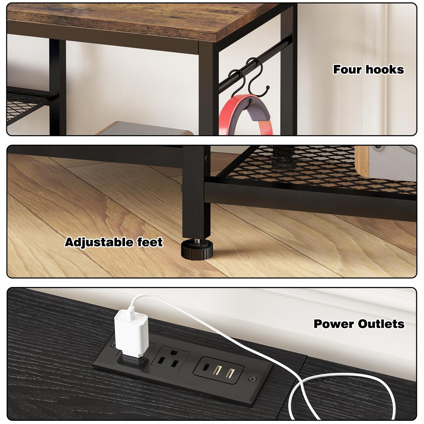 YGEOMER TV Stand for Tvs Up to 55 Inch, Entertainment Center with Power Outlet and Open Storage Shelves, TV Console Table for Living Room Bedroom, Black