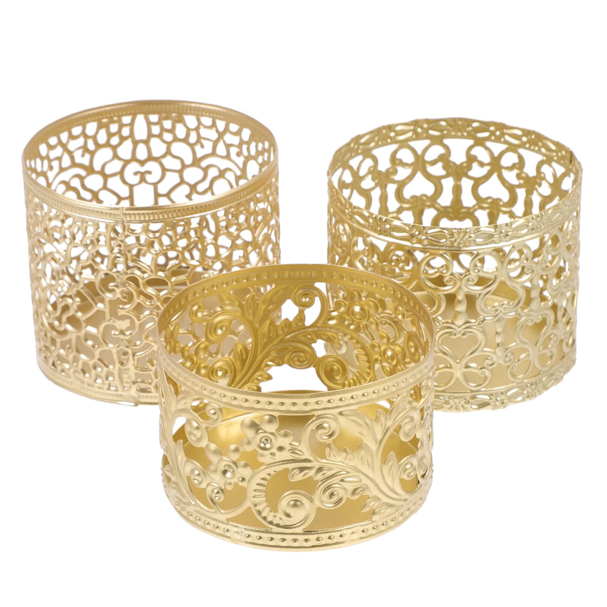 Hollow Candle Holder Iron Candlesticks: 3pcs Golden Candle Stand Metal Candelabra Candle Tray Tealight Holder for Christmas Dining Table Centerpiece