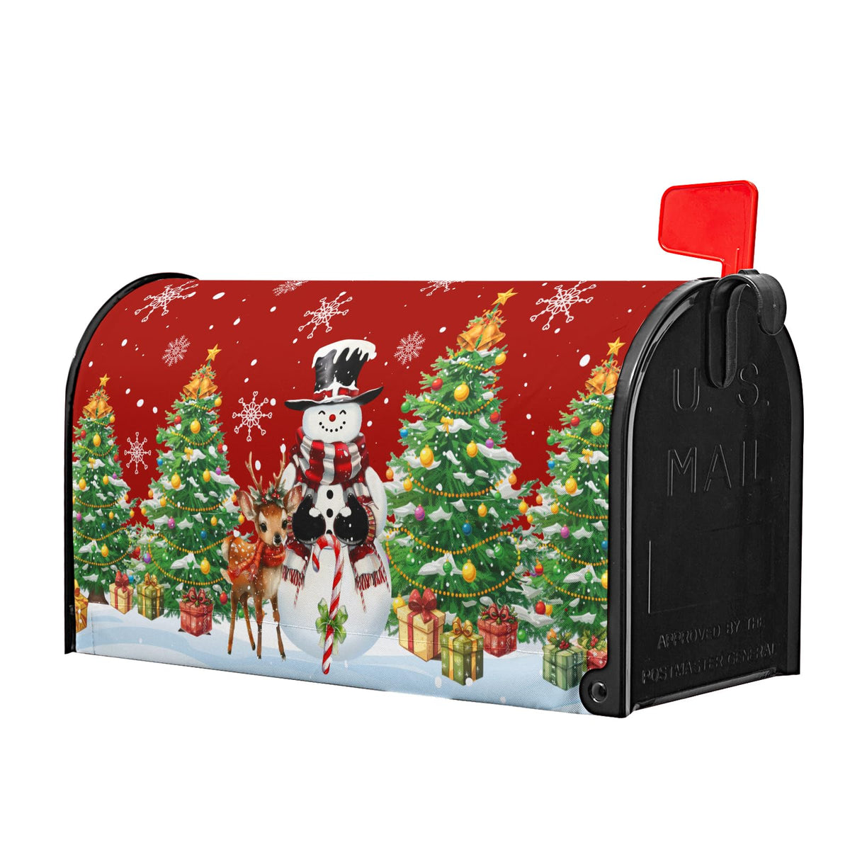 Anyako Christmas Snowman and Green Tree Mailbox Cover Snowflakes Red Mailbox Covers Magnetic Standard Size 21" X 18" Winter Xmas Mailbox Wrap Post Letter Box Cover Decor for Home Outdoor Yard Garden