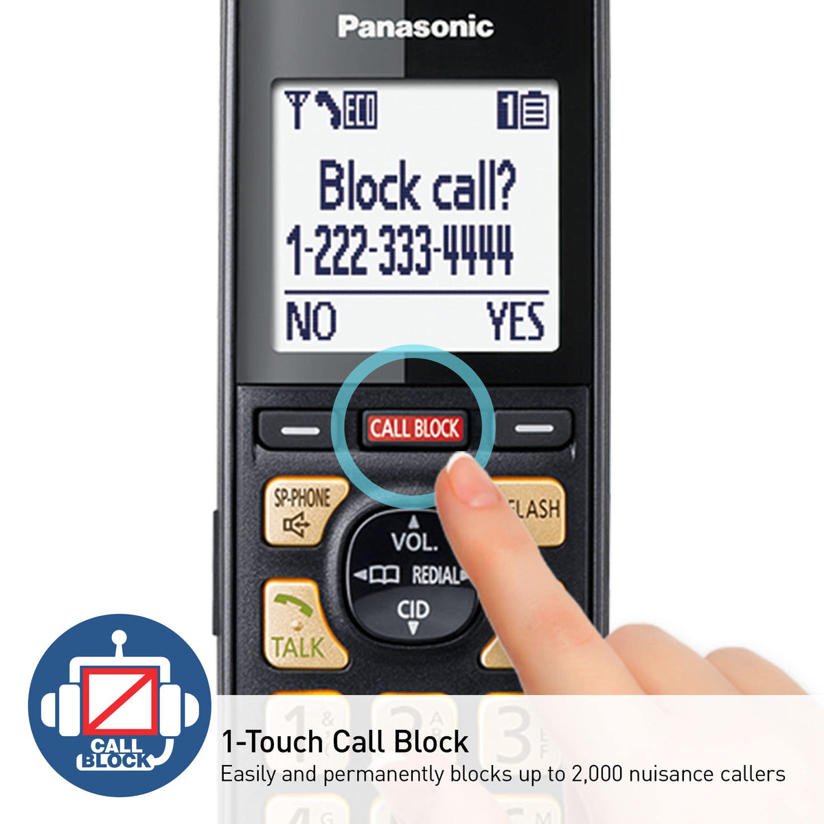 Panasonic Cordless Phone with Advanced Call Block, Link2Cell Bluetooth, One-Ring Scam Alert, and 2-Way Recording, Answering Machine, 4 Handsets - KX-TGF944B (Black)